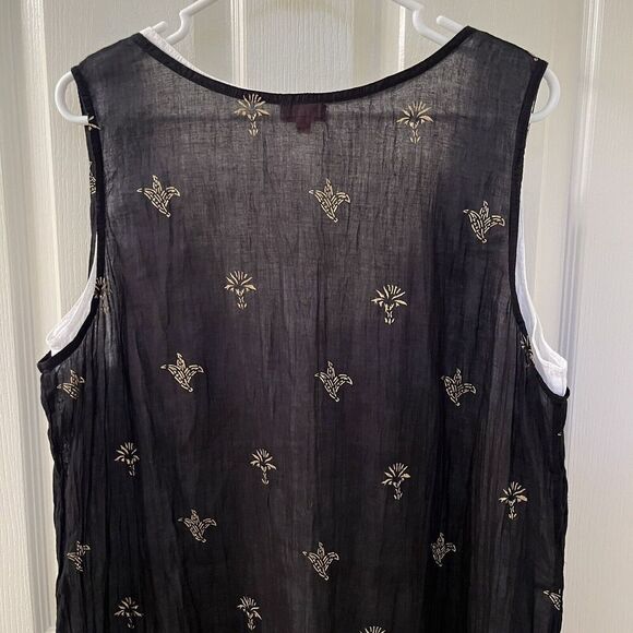 Yaza Double Gauze Layered Dress Lagenlook Black White Gold Women's Size L/XL - Picture 14 of 16